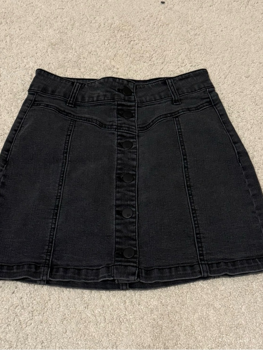 RSQ Black Button-Front Denim Mini Skirt